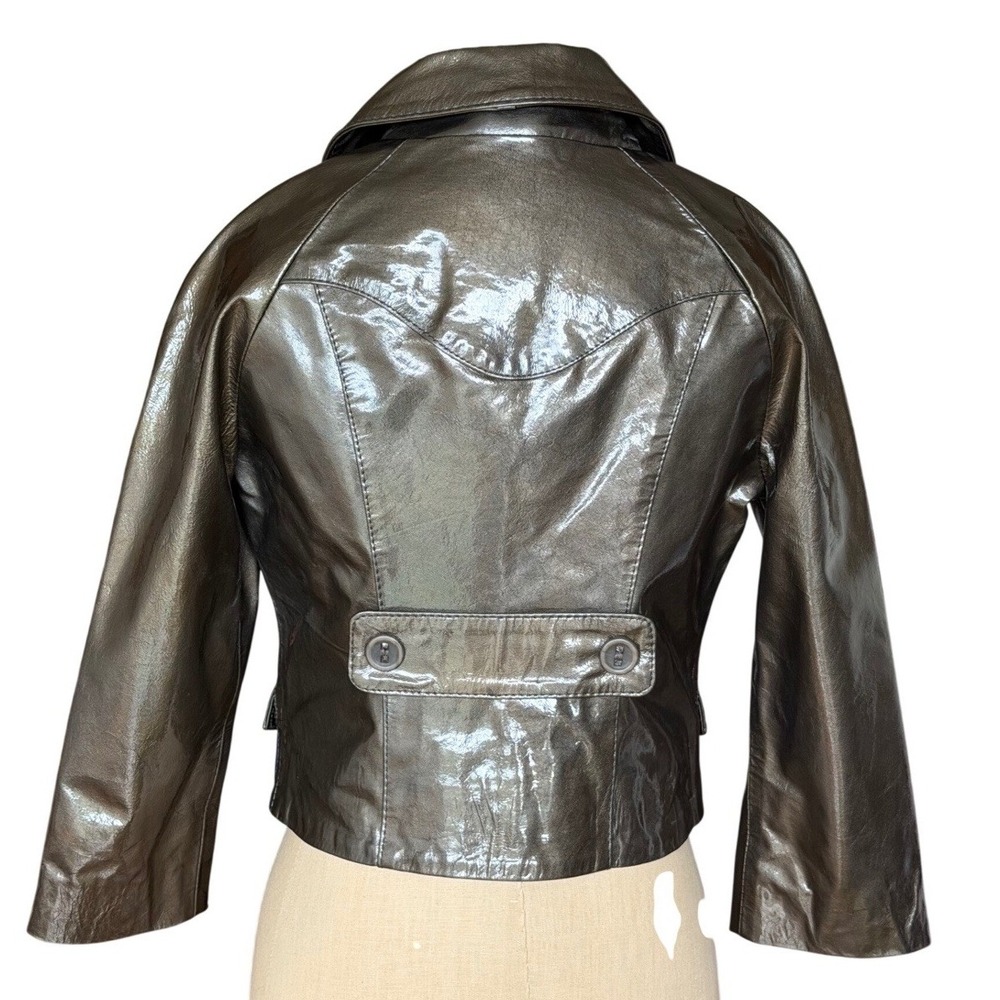 DOMA Leather Moto Biker Cropped Jacket Lacquered Glossy Edgy Gunmetal Gray SMALL - Picture 7 of 15
